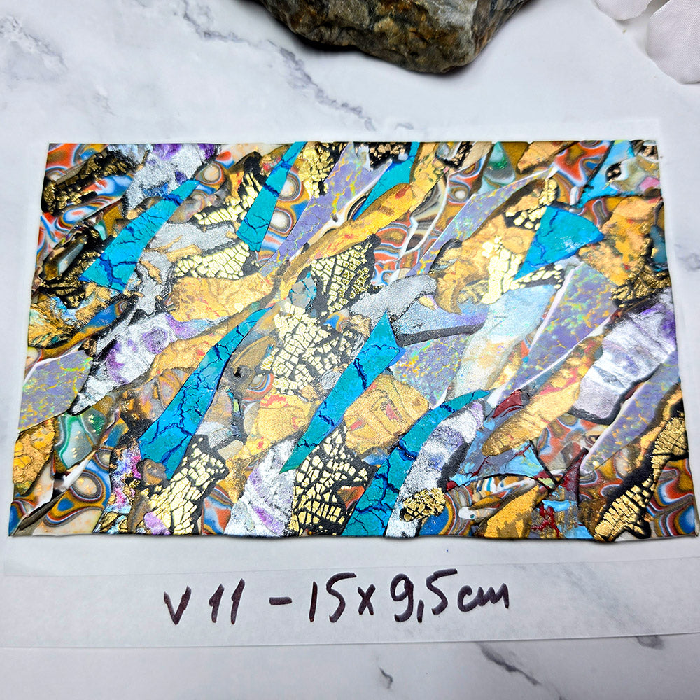 Raw polymer clay veneer sheet, Turquoise Treasure Mosaic