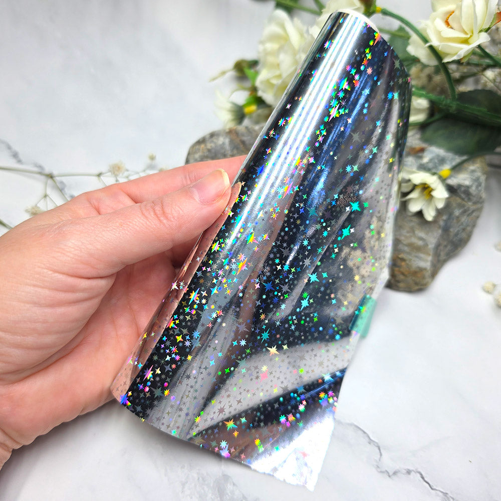 Holographic transfer foil roll, Silver Stars