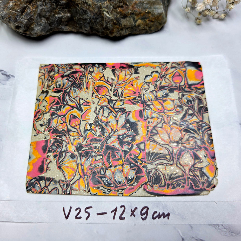 Raw polymer clay veneer sheet, Vintage Lotus Mosaic