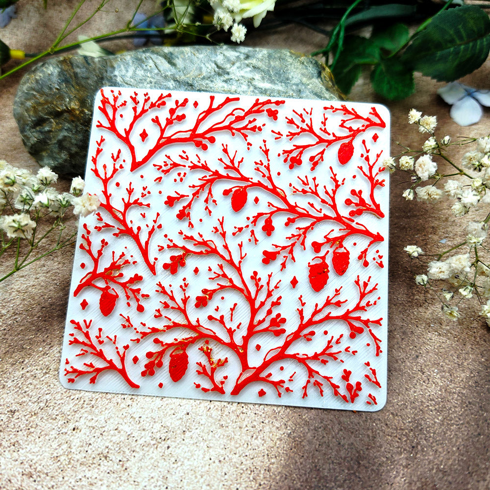 Bare Winter Branches plastic Christmas texture plate for polymer clay, 10x10 cm