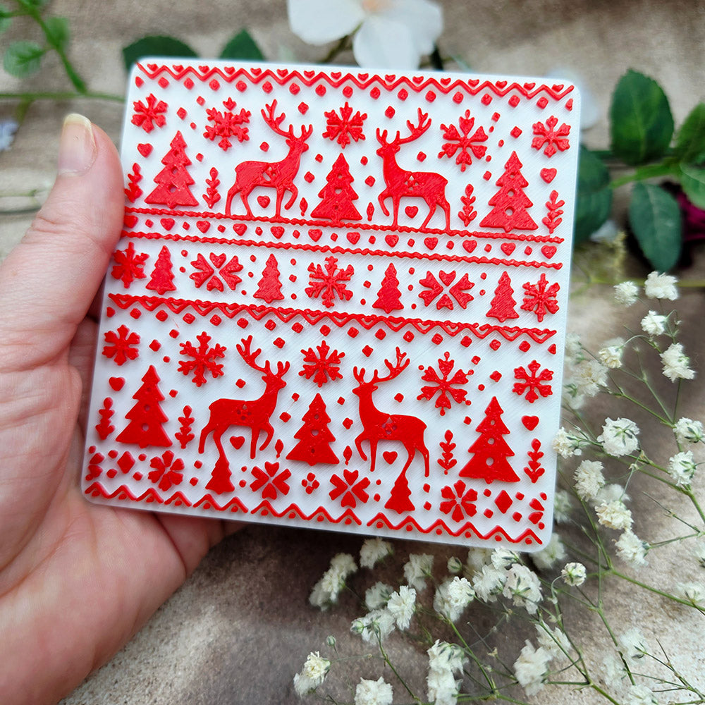 Nordic Christmas plastic Christmas texture plate for polymer clay, 10x10 cm