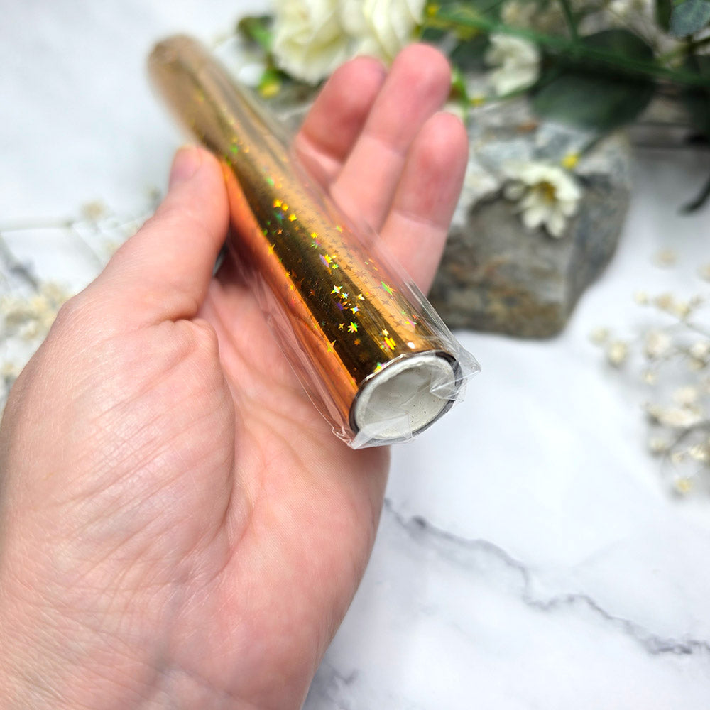 Holographic transfer foil roll, Golden Stars