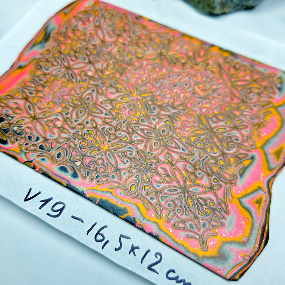 Raw polymer clay veneer sheet, Pink Kaleidoscope