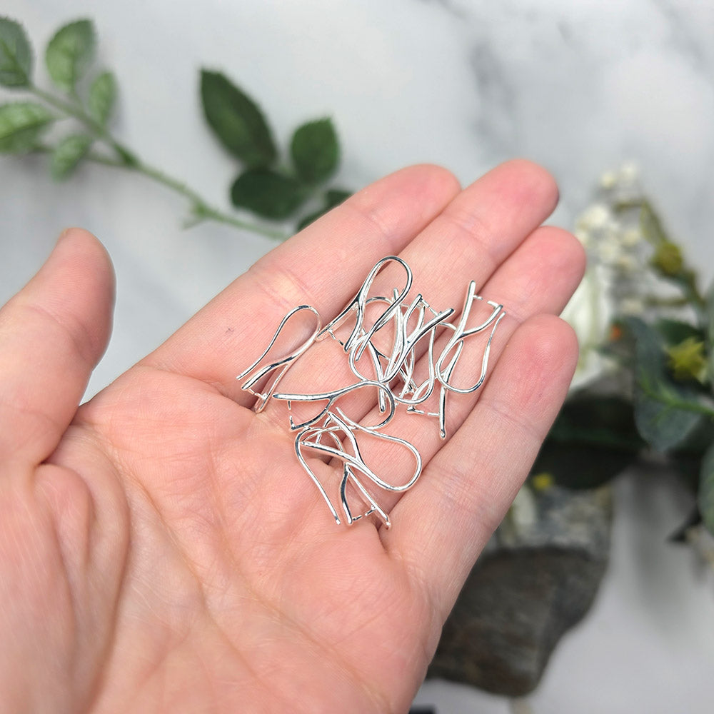 White silver-plated pinch bail French ear wires, 5 pairs