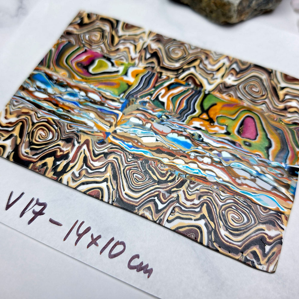 Raw polymer clay veneer sheet, Colorful Earth Swirls