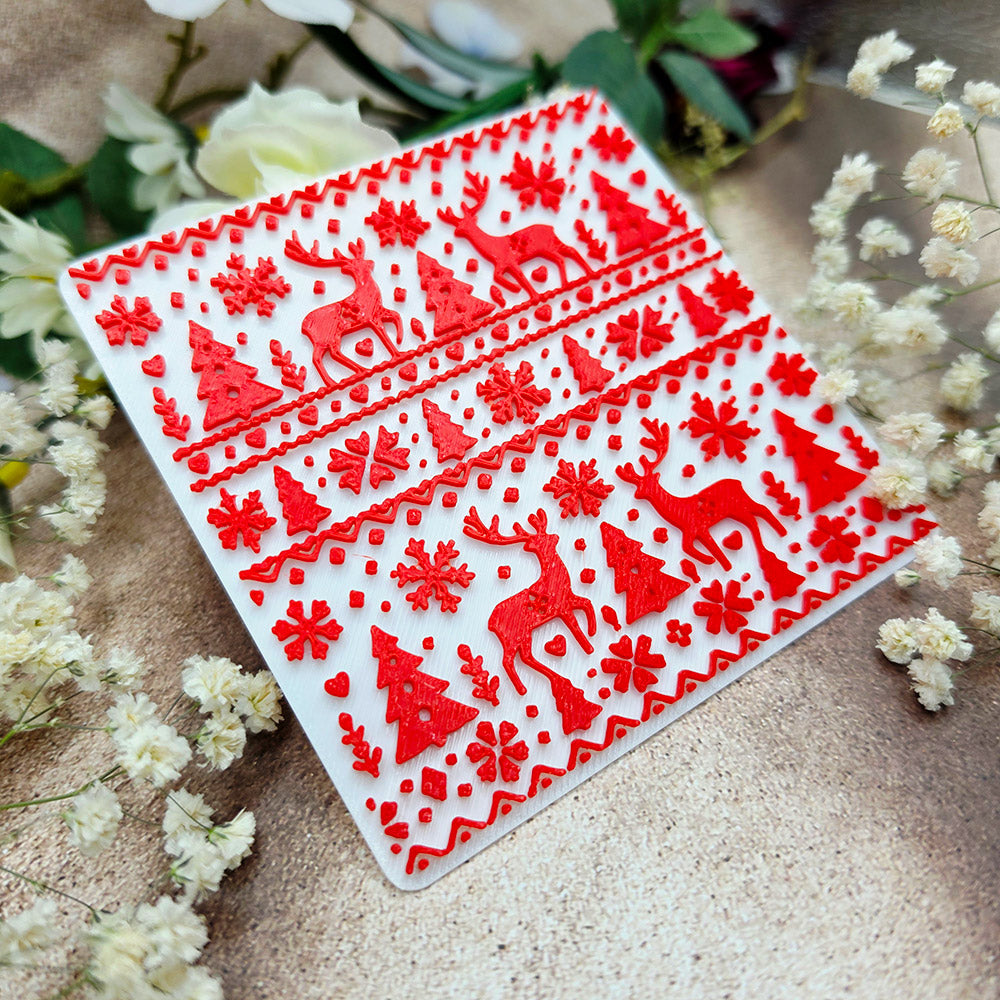 Nordic Christmas plastic Christmas texture plate for polymer clay, 10x10 cm