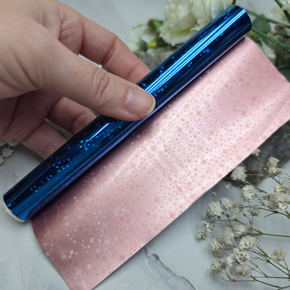 Holographic transfer foil roll, Midnight Blue Stars