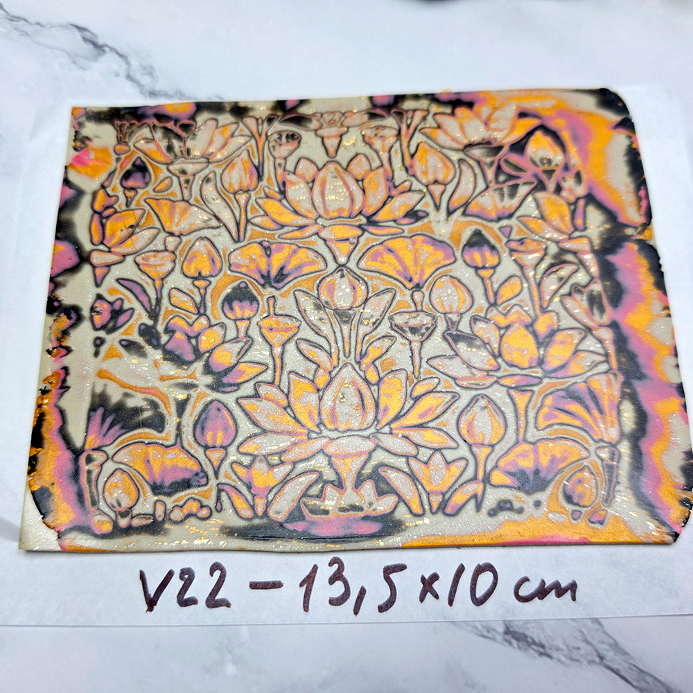 Raw polymer clay veneer sheet, Vintage Lotus Garden