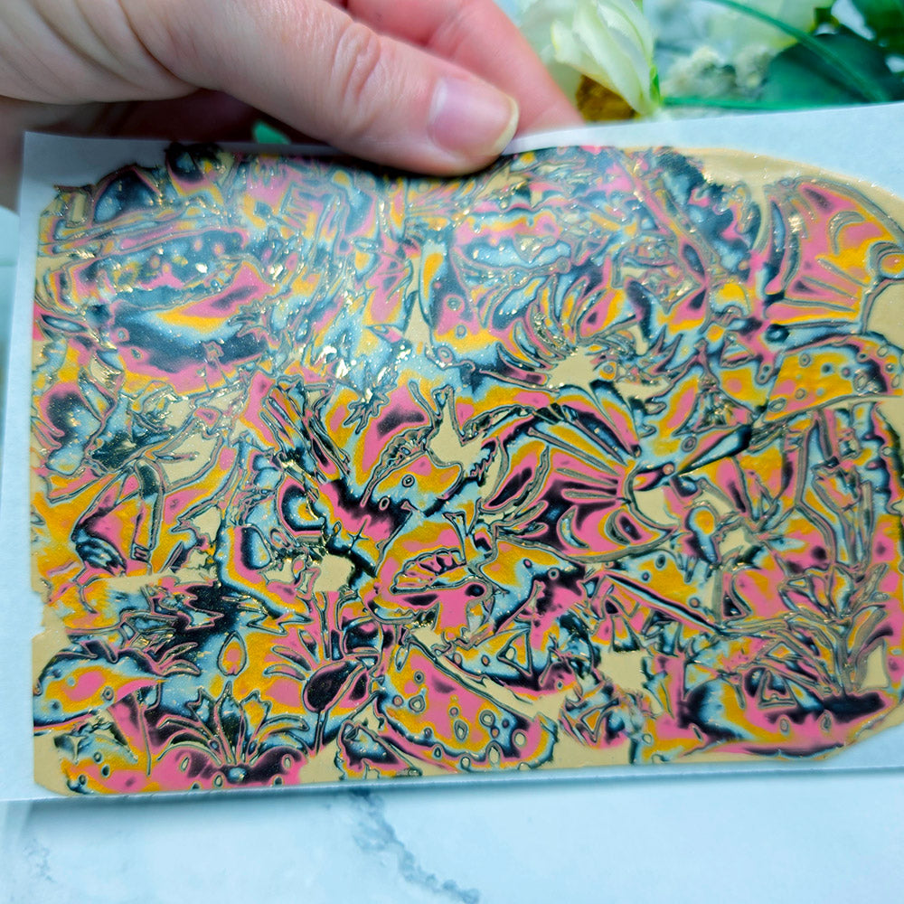 Raw polymer clay veneer sheet, Vintage Floral Fusion