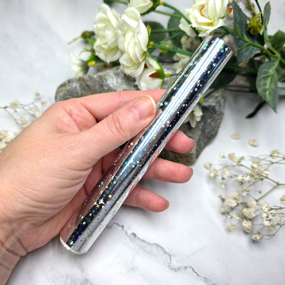 Holographic transfer foil roll, Silver Stars