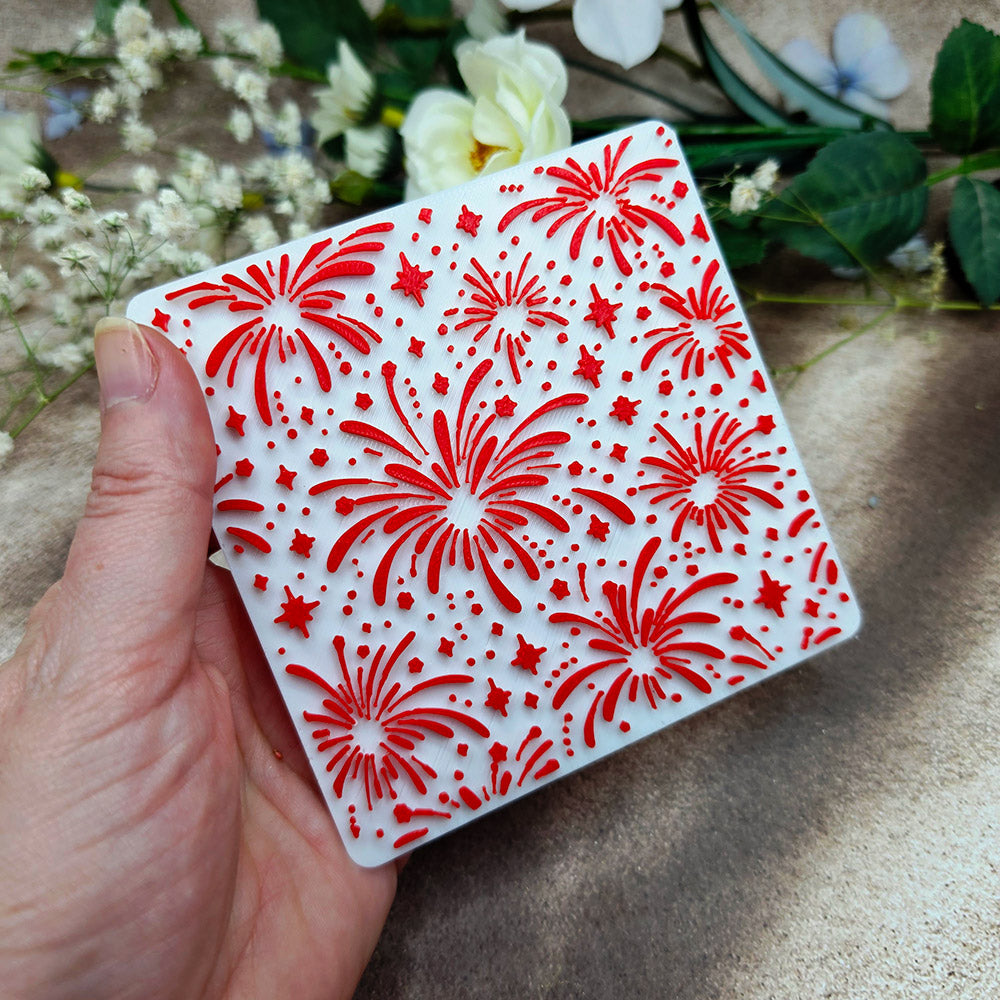 Fireworks plastic Christmas texture plate for polymer clay, 10x10 cm