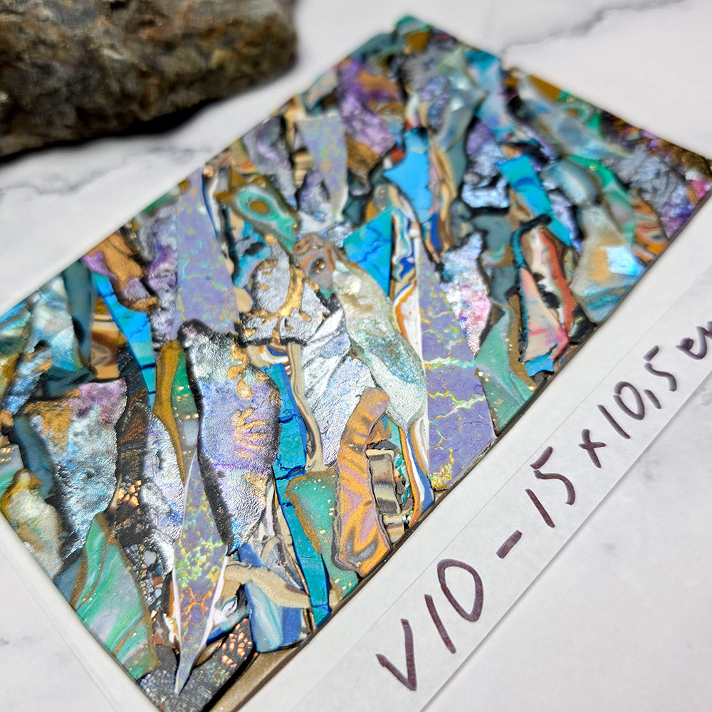 Raw polymer clay veneer sheet, Iridescent Ocean Mosaic