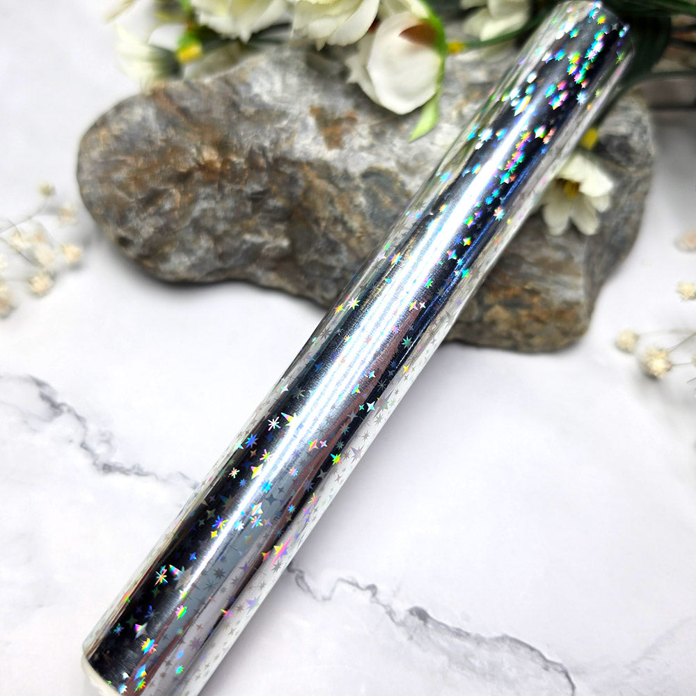 Holographic transfer foil roll, Silver Stars