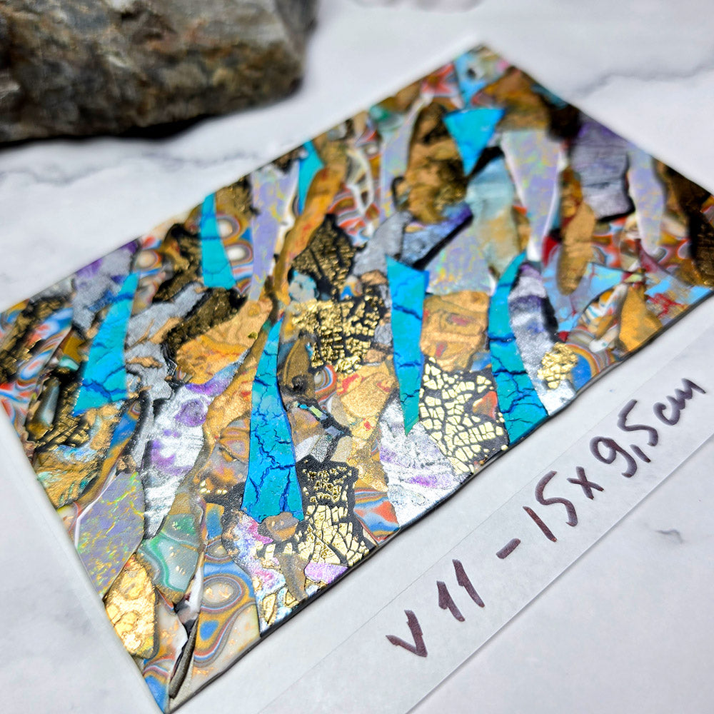 Raw polymer clay veneer sheet, Turquoise Treasure Mosaic