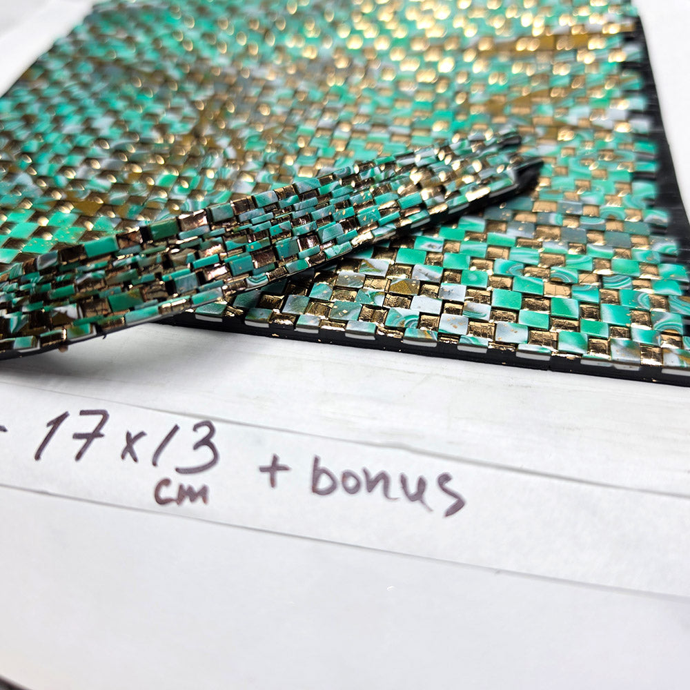 Raw polymer clay veneer sheet, Emerald Treasure Mosaic