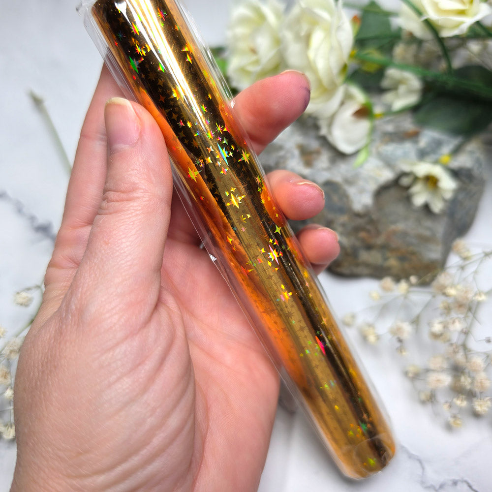 Holographic transfer foil roll, Golden Stars