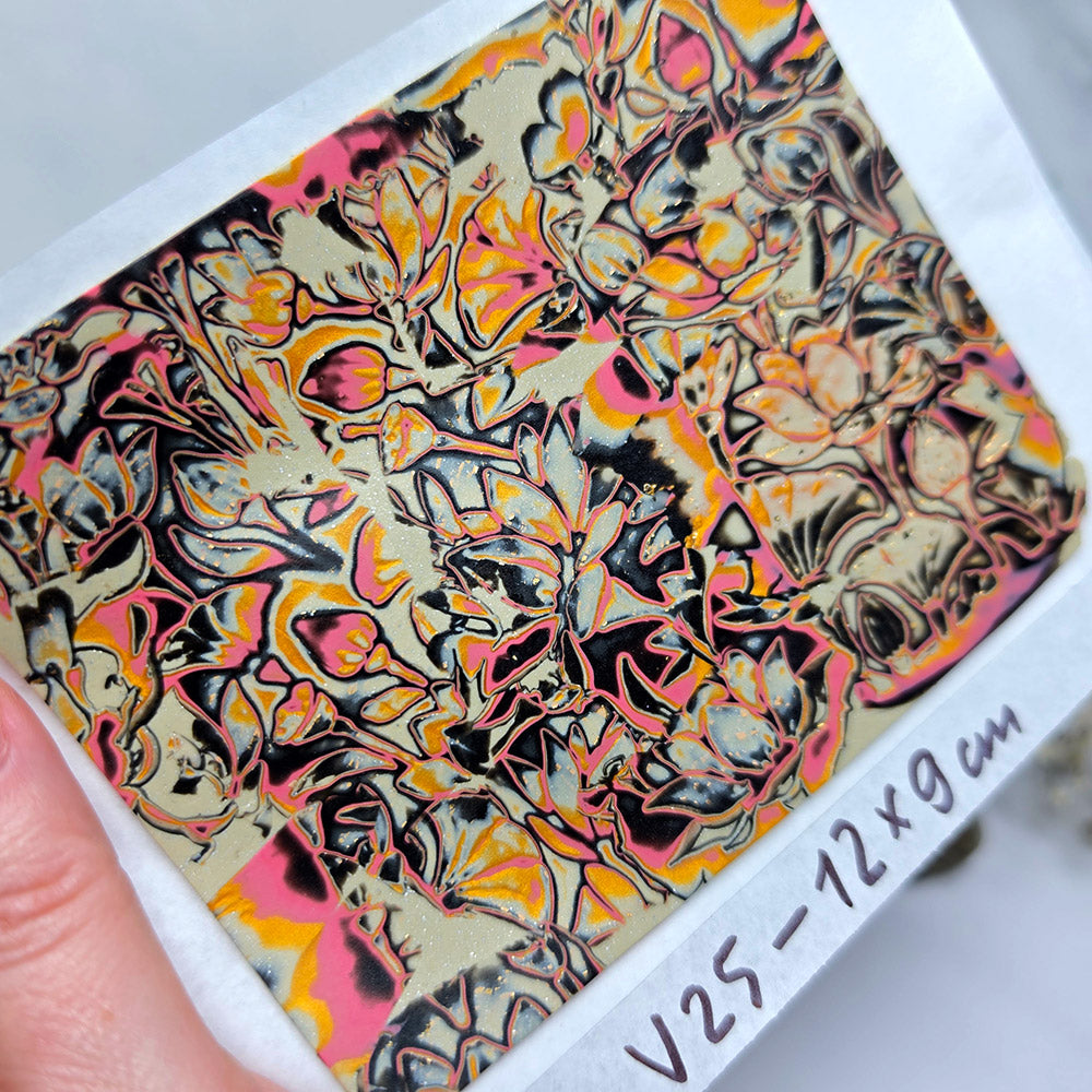 Raw polymer clay veneer sheet, Vintage Lotus Mosaic