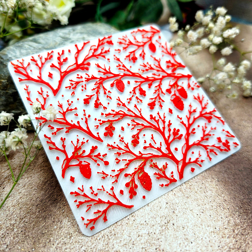 Bare Winter Branches plastic Christmas texture plate for polymer clay, 10x10 cm