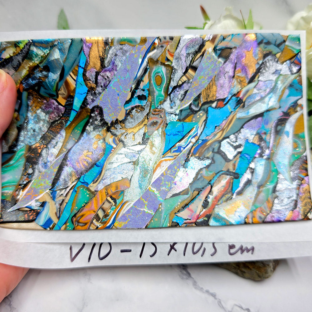 Raw polymer clay veneer sheet, Iridescent Ocean Mosaic