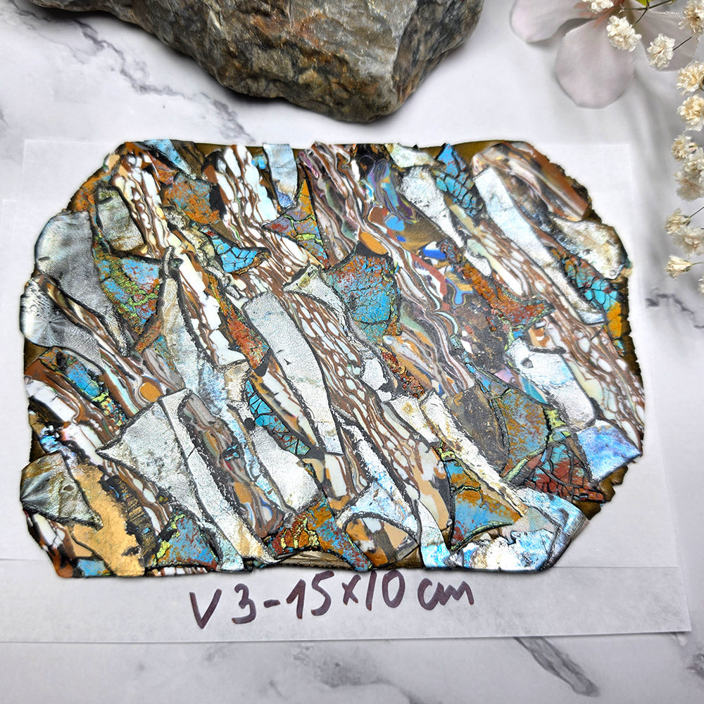 Raw polymer clay veneer sheet, Golden Turquoise Fusion