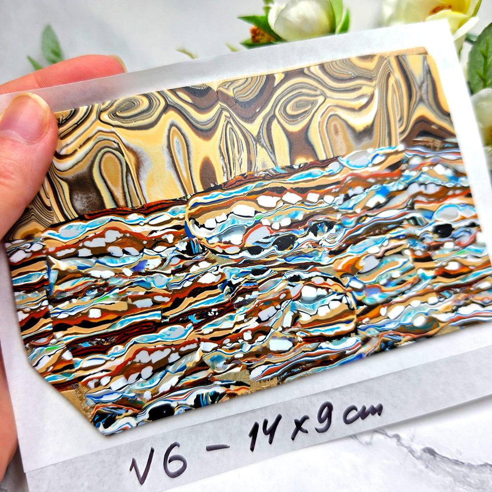 Raw polymer clay veneer sheet, Earthly Mosaic Layers