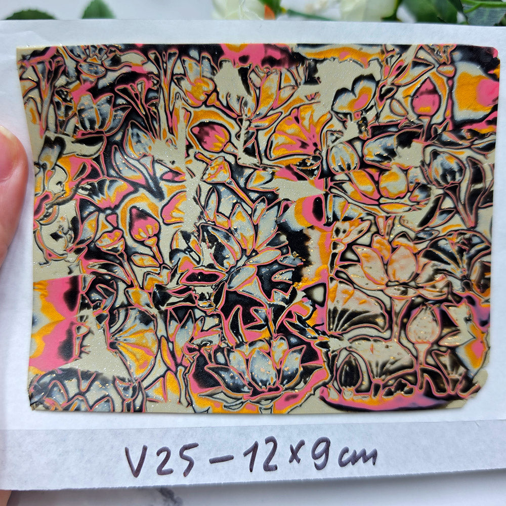 Raw polymer clay veneer sheet, Vintage Lotus Mosaic