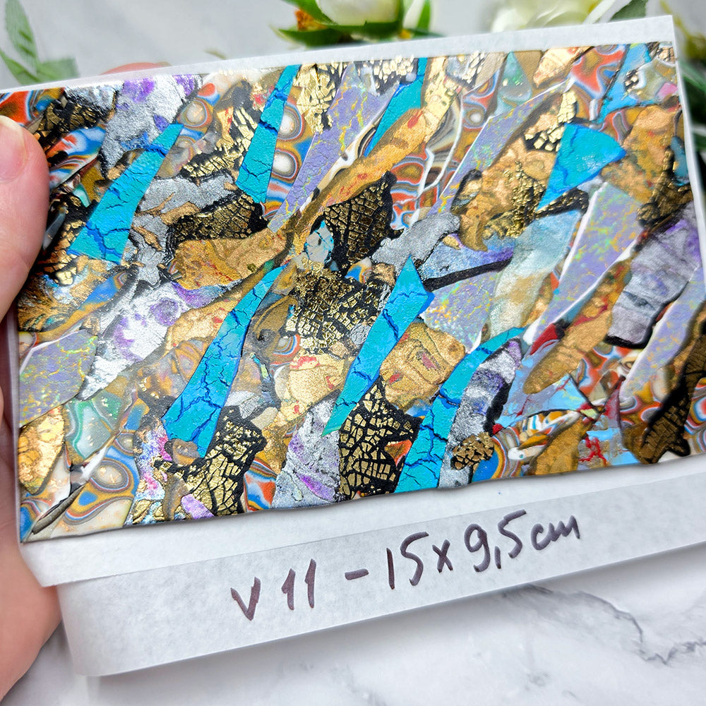 Raw polymer clay veneer sheet, Turquoise Treasure Mosaic