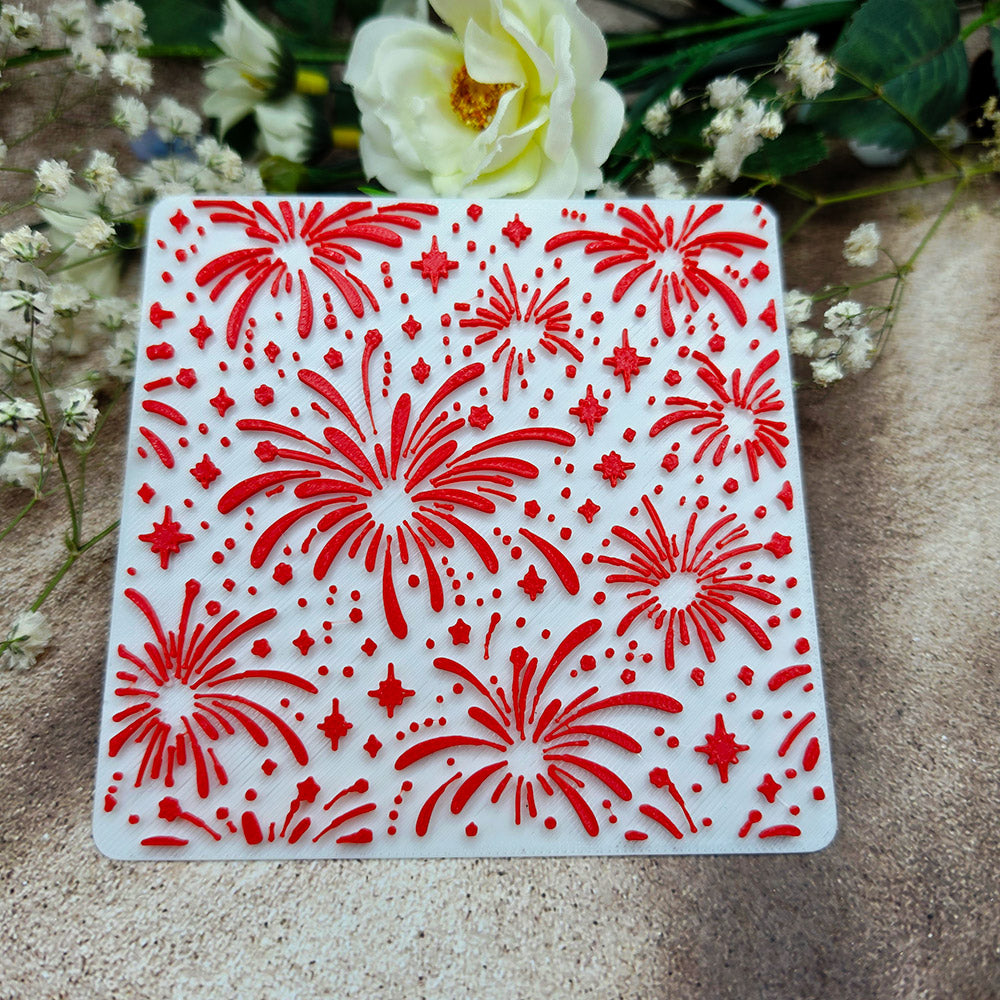 Fireworks plastic Christmas texture plate for polymer clay, 10x10 cm