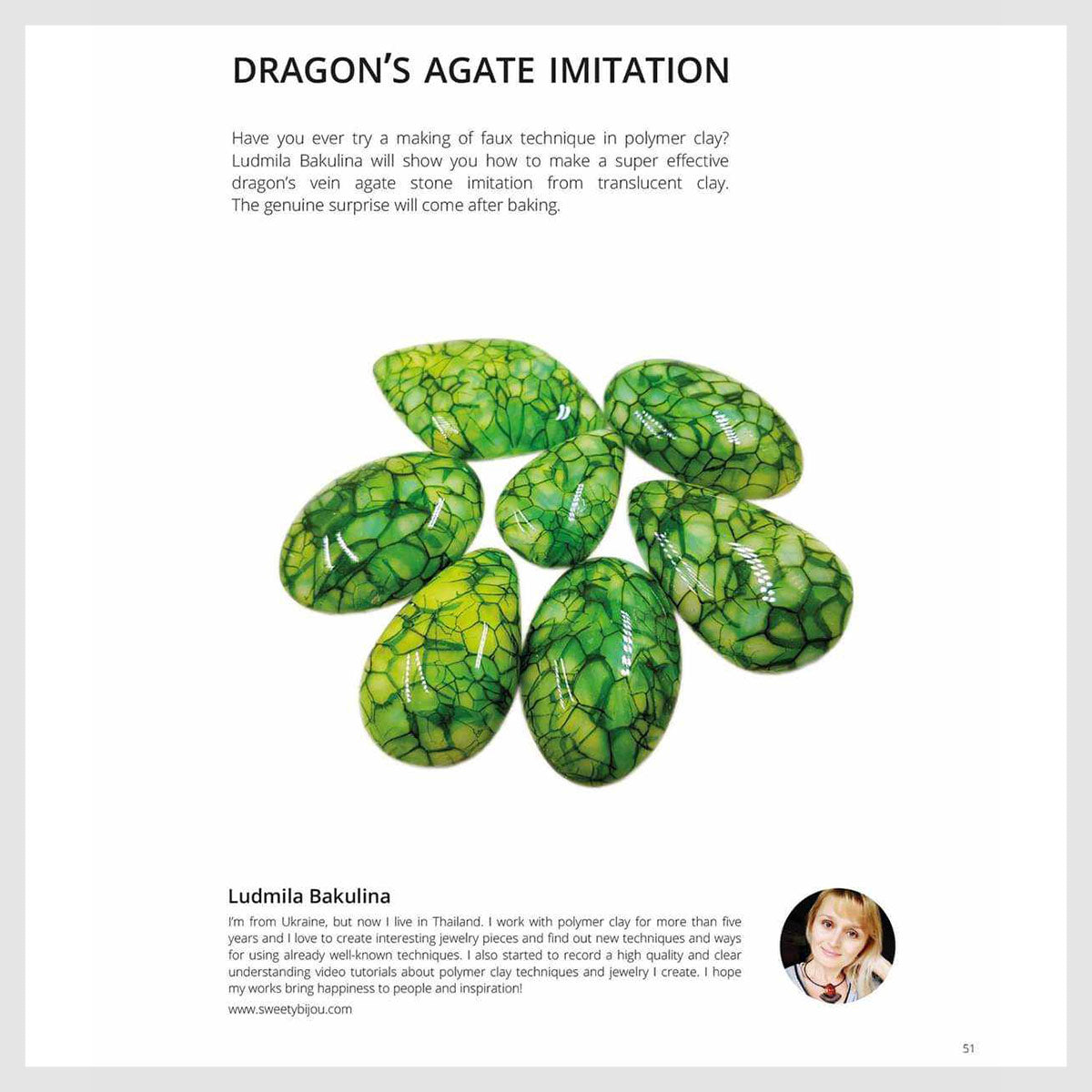 Polymer Week Magazine Winter 2018 feature of Liudmyla Bakulina's Dragon's Agate imitation tutorial
