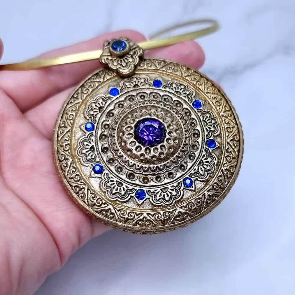 Mandala Blue Stone polymer clay pendant in gold and blue by SweetyBijou