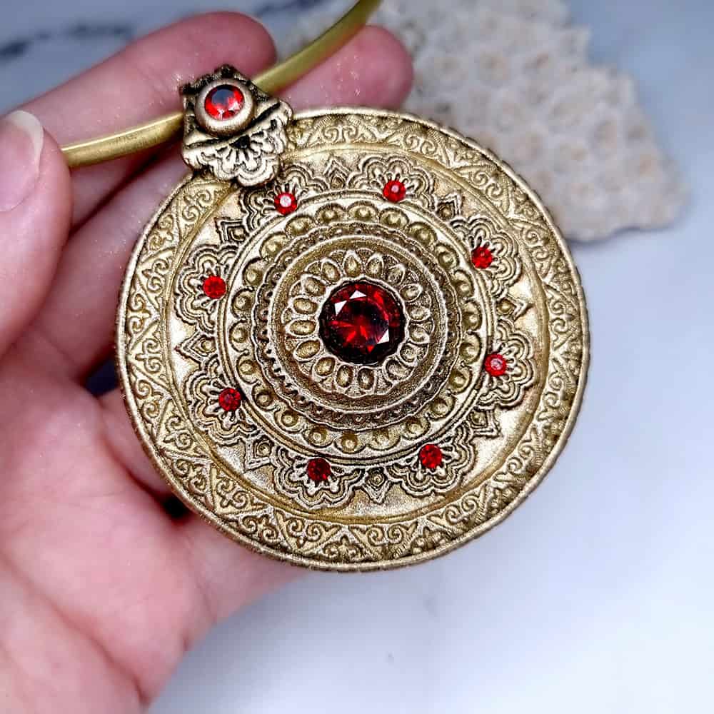Mandala Red Stone polymer clay pendant in gold and red by SweetyBijou