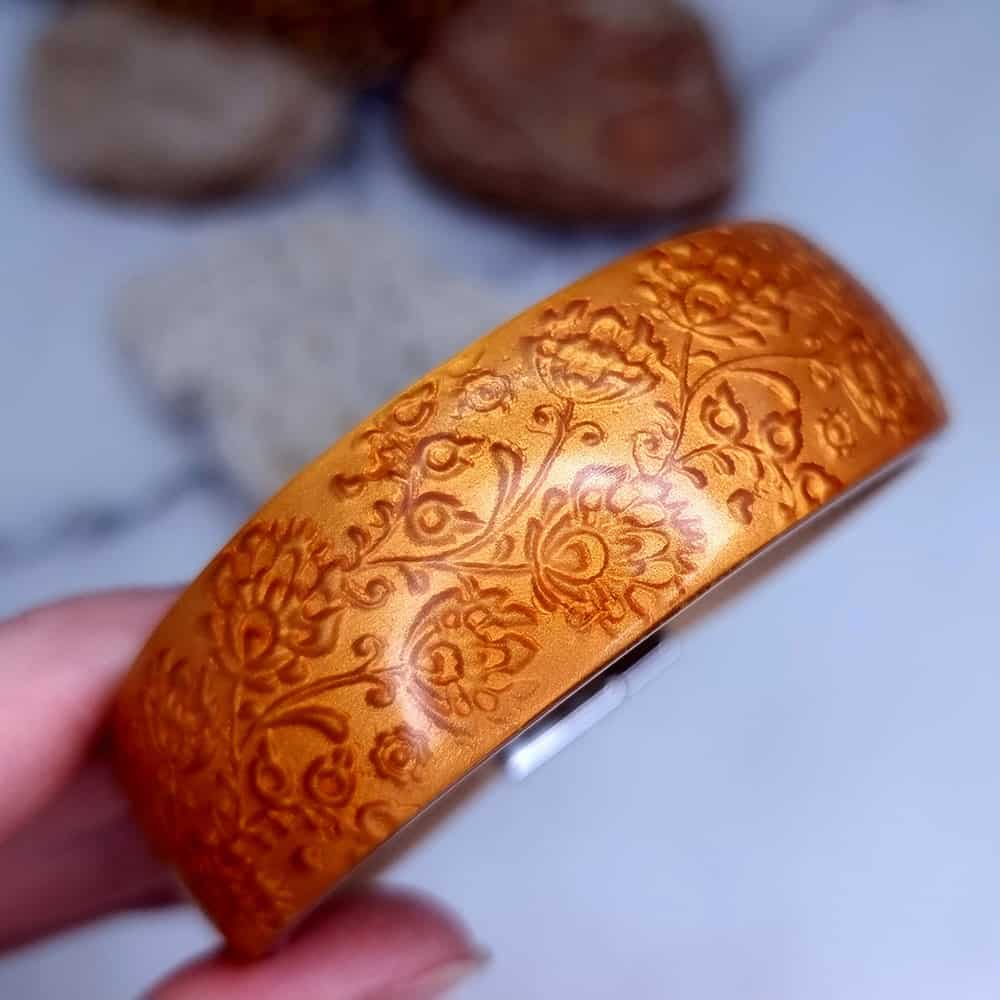 Ukrainian Motifs polymer clay bracelet in copper and orange by SweetyBijou