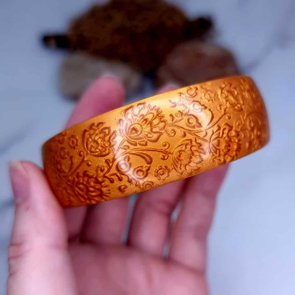 Ukrainian Motifs polymer clay bracelet in copper and orange by SweetyBijou