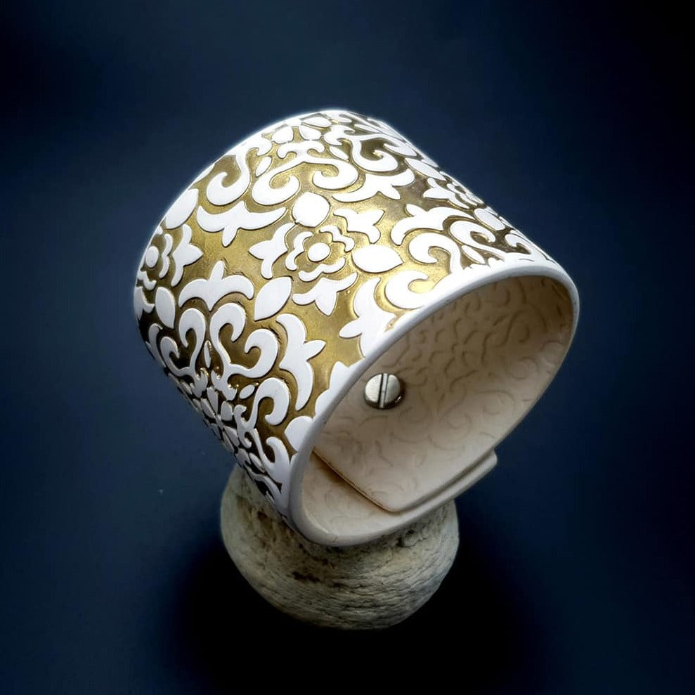 White&Gold Polymer Clay Bracelet Bracelet SweetyBijou Jewelry Default Title