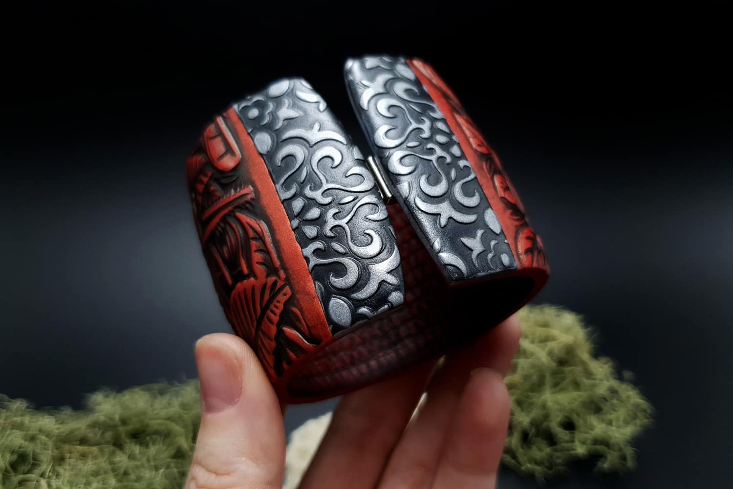 Bracelet "Red Wood" Polymer clay Bracelet SweetyBijou Jewelry