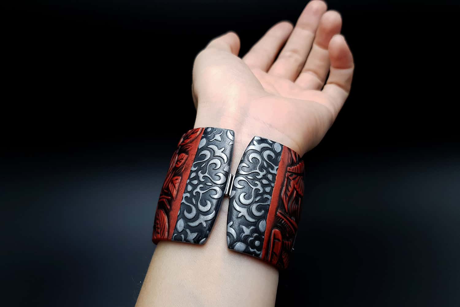 Bracelet "Red Wood" Polymer clay Bracelet SweetyBijou Jewelry
