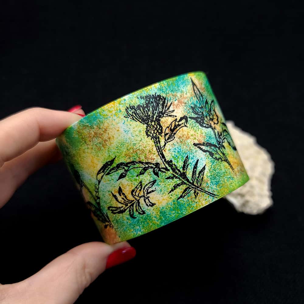 Wide Green Floral Bracelet Bracelet SweetyBijou Jewelry