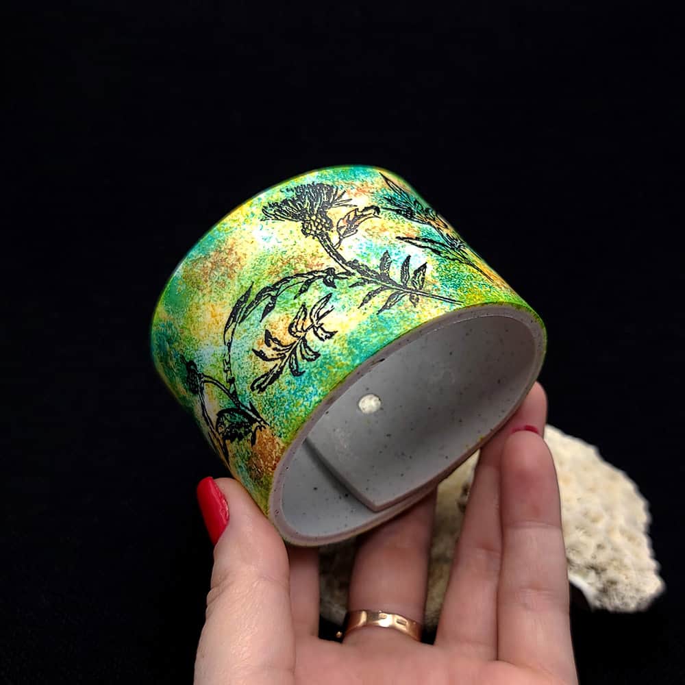 Wide Green Floral Bracelet Bracelet SweetyBijou Jewelry