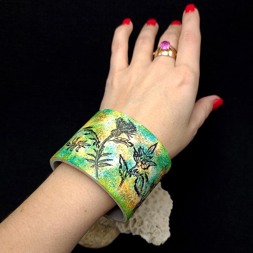 Wide Green Floral Bracelet Bracelet SweetyBijou Jewelry
