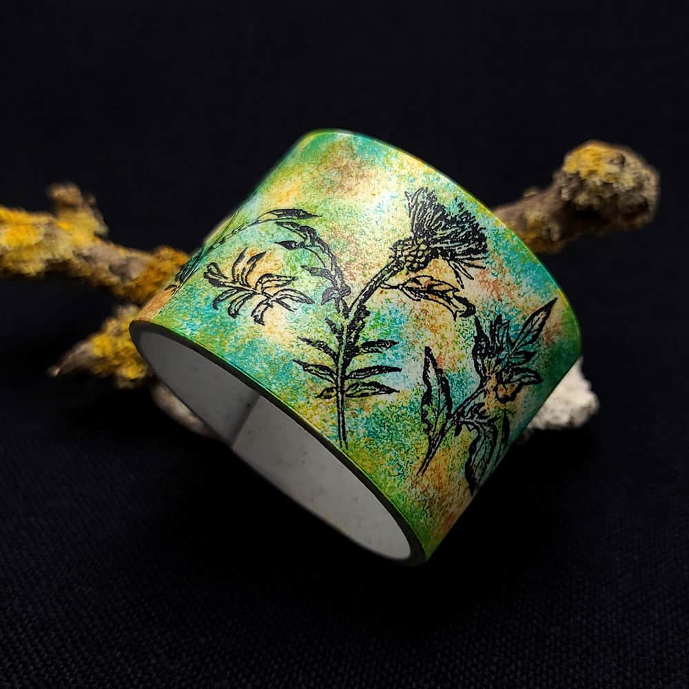 Wide Green Floral Bracelet Bracelet SweetyBijou Jewelry
