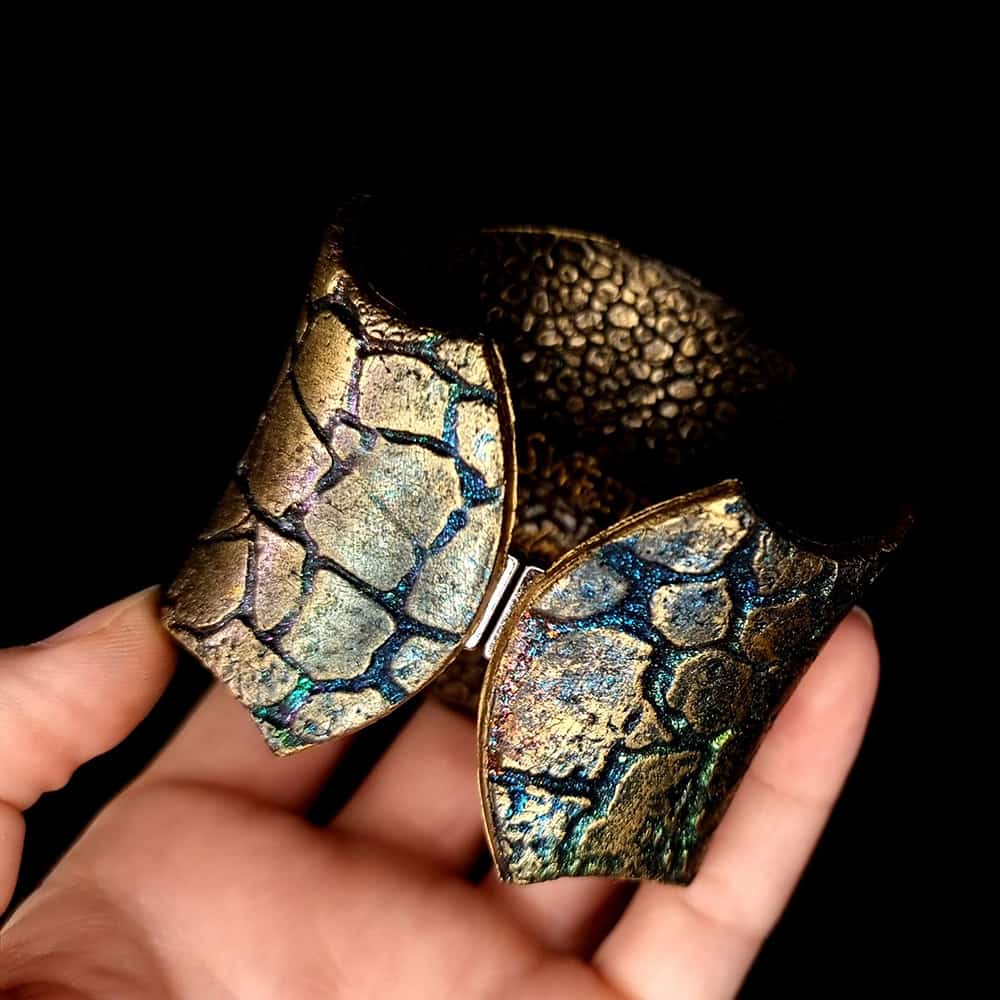 Unique Polymer clay Bracelet Cuff with Crackle Pattern Bracelet SweetyBijou Jewelry