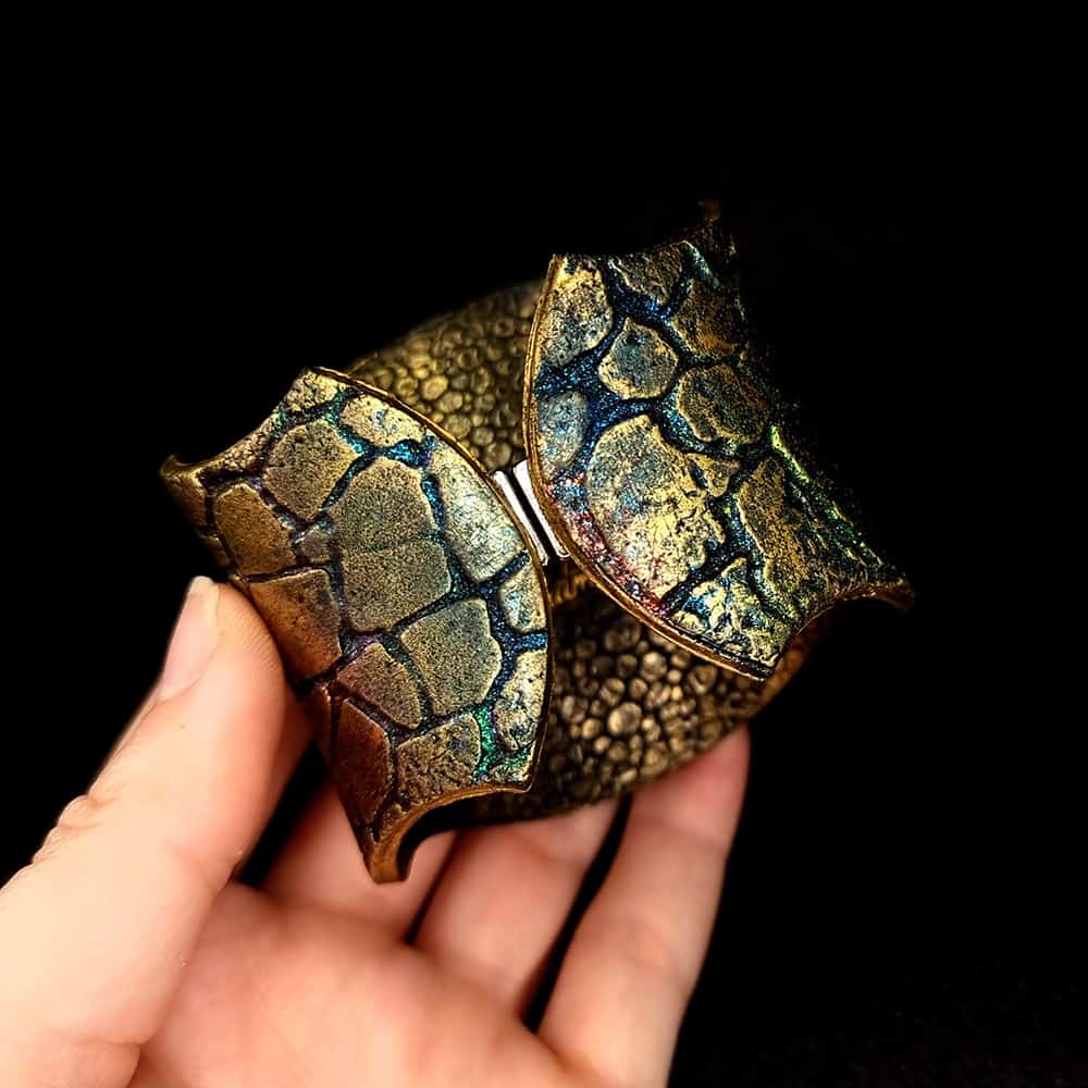 Unique Polymer clay Bracelet Cuff with Crackle Pattern Bracelet SweetyBijou Jewelry