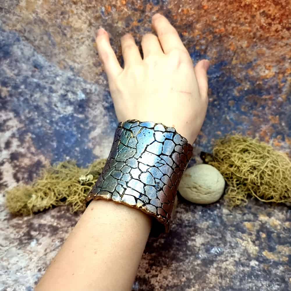 Unique Wide Bracelet Cuff with Crackle Bracelet SweetyBijou Jewelry