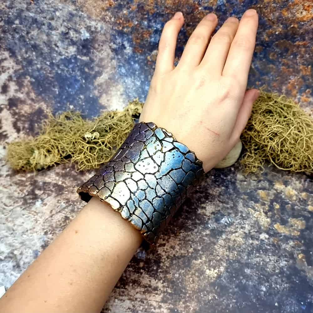 Unique Wide Bracelet Cuff with Crackle Bracelet SweetyBijou Jewelry