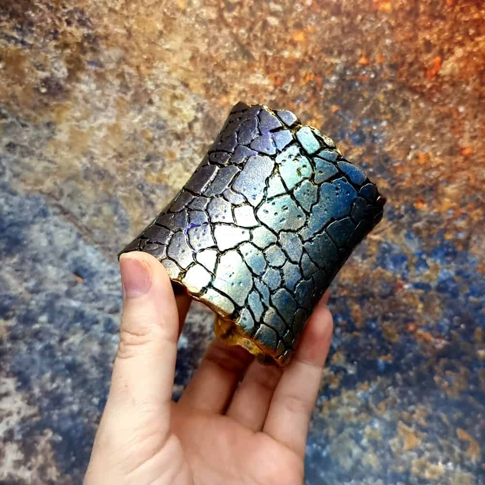 Unique Wide Bracelet Cuff with Crackle Bracelet SweetyBijou Jewelry