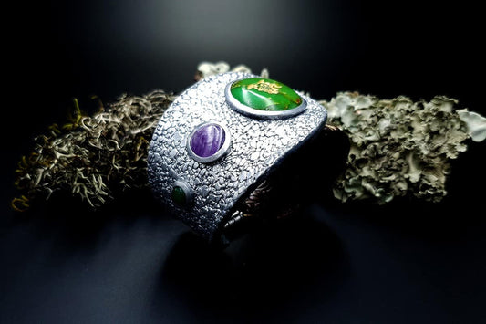 Bracelet Cuff Faux Silver And Jade Bracelet SweetyBijou Jewelry