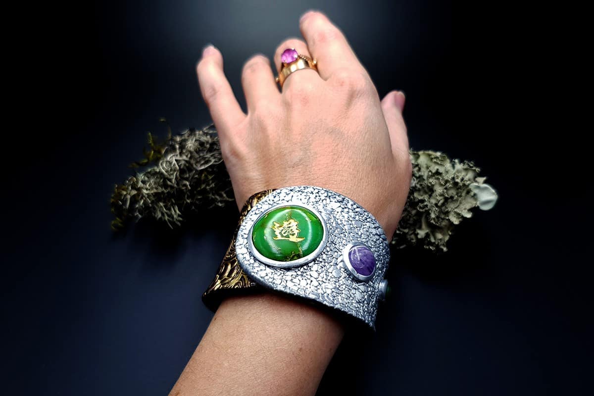 Bracelet Cuff Faux Silver And Jade Bracelet SweetyBijou Jewelry