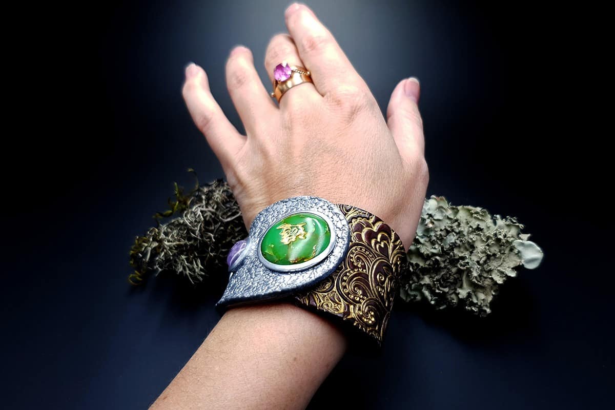 Bracelet Cuff Faux Silver And Jade Bracelet SweetyBijou Jewelry