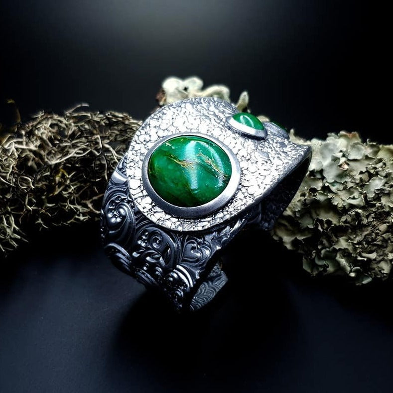 Bracelet Cuff Faux Silver And Jade #2 Bracelet SweetyBijou Jewelry Default Title