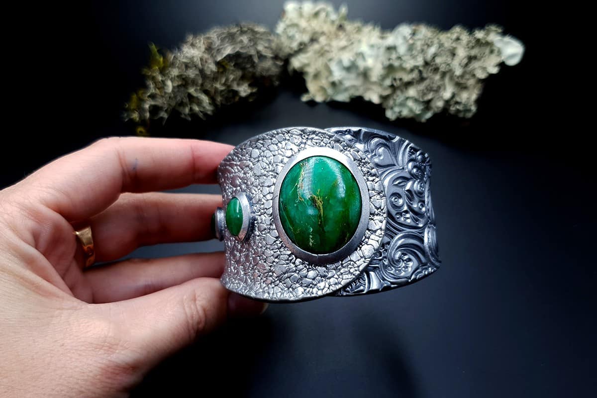 Bracelet Cuff Faux Silver And Jade #2 Bracelet SweetyBijou Jewelry